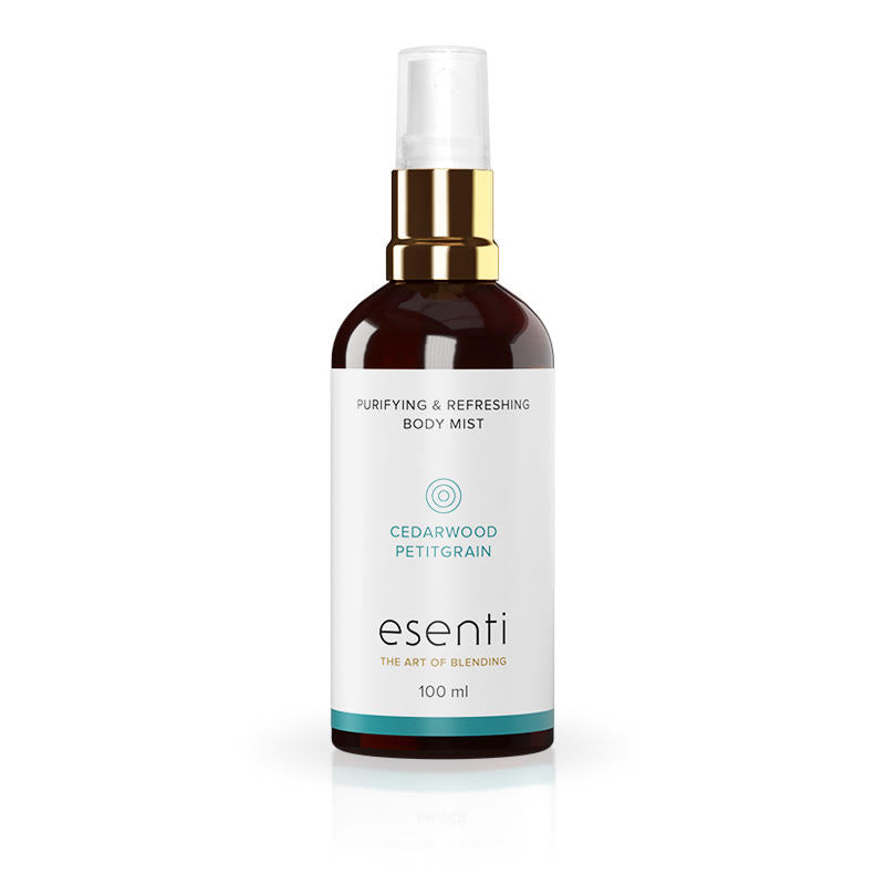 esenti: cedarwood + petitgrain body mist