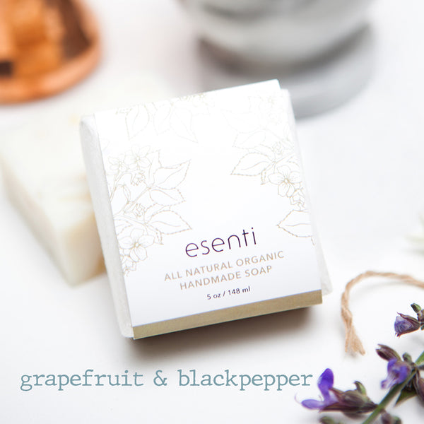 esenti: grapefruit black pepper handmade soap